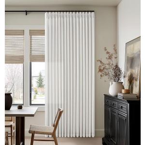 Pinch Pleated Off White Semi Sheer Curtains 90 Inches Long Light Filtering Neutral Boho Farmhouse Linen Curtains Rings Hooks for Living Room Bedroom Nursery Window Drapes 90 Inch Length 2 Panels Set