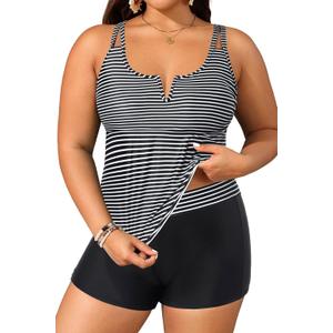 Daci Women's Plus Size Tankini Swimsuit - Two Piece Bathing Suit with Shorts Tummy Control Swimwear with V-Wire 2025, Striped