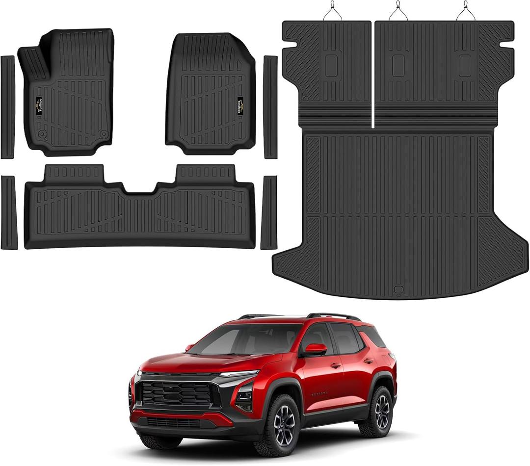 Floor Mats & Cargo Mat with Backrest Mat Custom for Chevy Equinox 2025 2026 (Only Gas) /GMC Terrain, Door Sill Guards, All Weather TPE Full Set Floor Liners Trunk Mat for Chevrolet Equinox Accessories