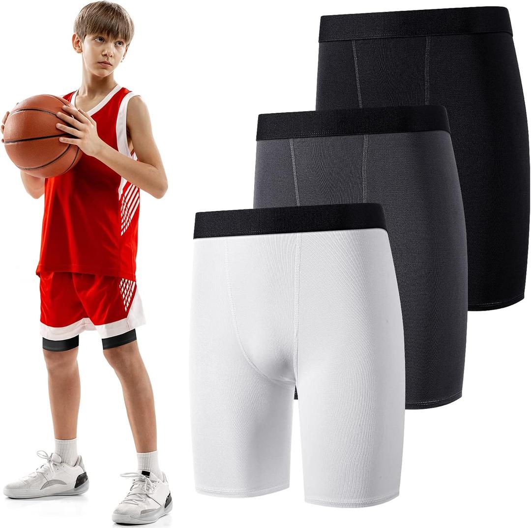 Hoolerry 3 Pcs Youth Boys Compression Shorts Athletic Underwear Sports Performance Boxer Briefs Spandex Underwear for Running (Large, Black, White, Gray) Hoolerry 3 Pcs Youth Boys Compression Shorts Athletic Underwear Sports Performance Boxer Briefs Spandex Underwear for Running (Large, Black, White, Gray)