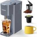 Mini Hot and Iced Coffee Maker Single Serve, for K Cup and Ground, 6 to 14 Oz Brew Sizes, with Recipe Book, for Home, Travel, RV, Office and Dorm, Elegant Gray