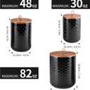 JOJUNO Black Ceramic Canister Set with Wooden Lids 3-Piece Airtight Food Storage Jars for Kitchen, Embossed Design, Small/Medium/Large Sizes (30/48/82 oz) Flour, Sugar, Coffee, Tea Containers