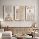 Large 3D Textured Framed Boho Neutral Abstract Wall Art for Living Room, 3 Piece Modern Paintings Artwork for Walls, Minimalist Beige White Geometric Pictures for Bedroom Hallway Office Wall Decor 24x36 In, 24"w X 36"h X 3pcs