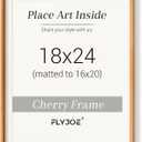 18 x 24 Poster Frame, USA-Sourced Natural Cherry Wood Picture Frame with Tempered Glass, Handcrafted Rounded Corner 18x24 Wooden Frame Matted to 16x20 Photos, Horizontal or Vertical Wall Mounting, 18x24, 1P