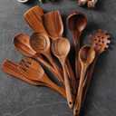 Wooden Spoons for Cooking, 12 Pcs Teak Wood Kitchen Utensils Set with Spoon Rest - Nonstick Heat Resistant Wooden Cooking Utensils, Natural Healthy Spatula Set for Pots and Pans