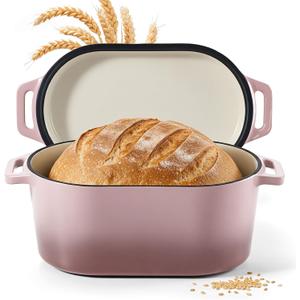Dutch Oven for Bread Baking, 3.4 QT Bread Dutch Oven for Sourdough, Enamelled Cast Iron Bread Oven with Lids, Heavy-Duty Non Stick Sourdough Loaf Pan, Meatloaf Pan, Pink