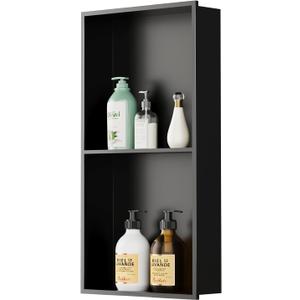 FIESONO Stainless Steel Shower Niche, 12" x 24" No Tile Needed Recessed Wall Niche with Shelf for Bathroom Storage (Matte Black)