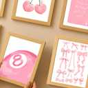 3 x Pink Coquette Trendy Preppy Wall Art Prints, Pink Bow Disco 8 Ball Cherry Wall Decor Posters for Girls Bedroom Dorm 11 X 14 Inch(UNFRAMED) (Black)