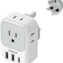 US to UK Plug Adapter, TESSAN Type G Travel Converter with 3 USB Charger(1 USB C Port), 4 Outlets Power Adaptor for USA to Qatar Ireland Hong Kong England Scotland Kenya Dubai London British