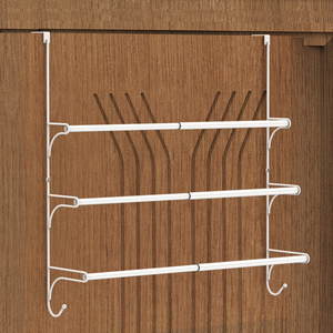 Auledio Adjustable Over The Door Triple Towel Rack with Hooks, White