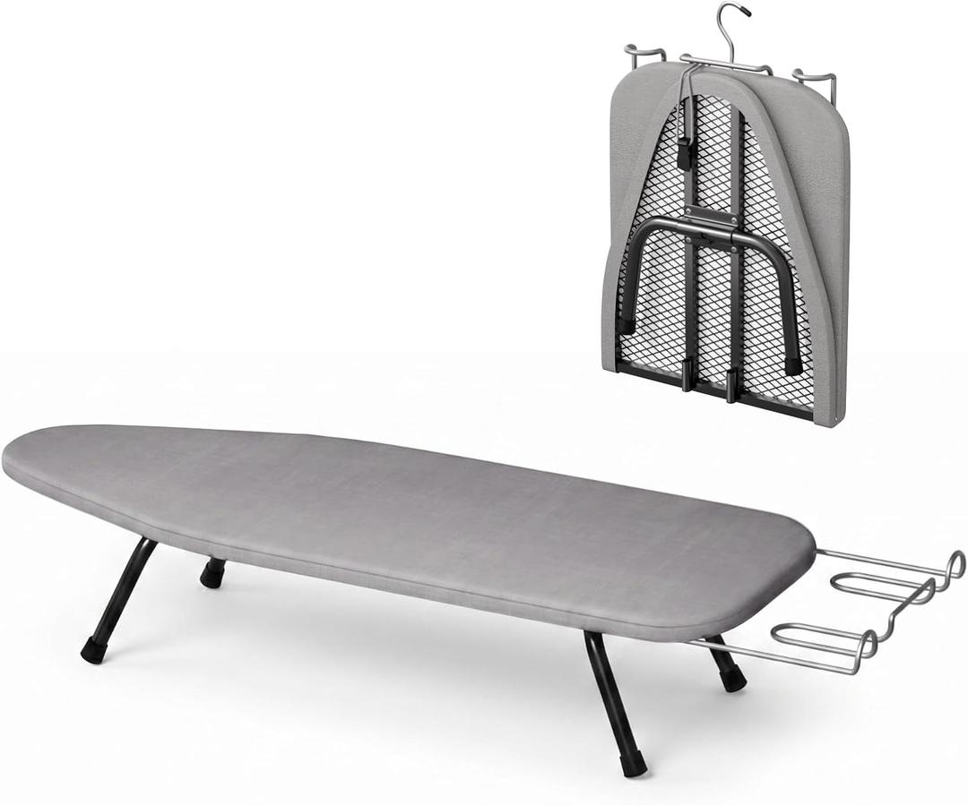 Small Ironing Board Tabletop, Xandryel Folding Mini Iron Board Portable with Iron Rest, Compact Iron Table with Cover and Pad for Small Space, Travel, Dorm
