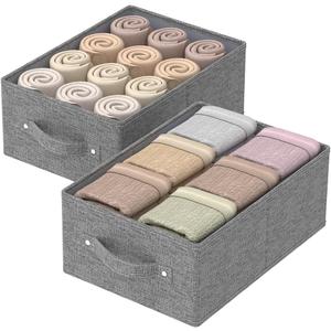 Collapsible Storage Boxes, Fabric Organizer Baskets, Cube Bins for Organizing Home, Office and Closet, Grey, 2 Pack, 13.0x9.0 x5.5in