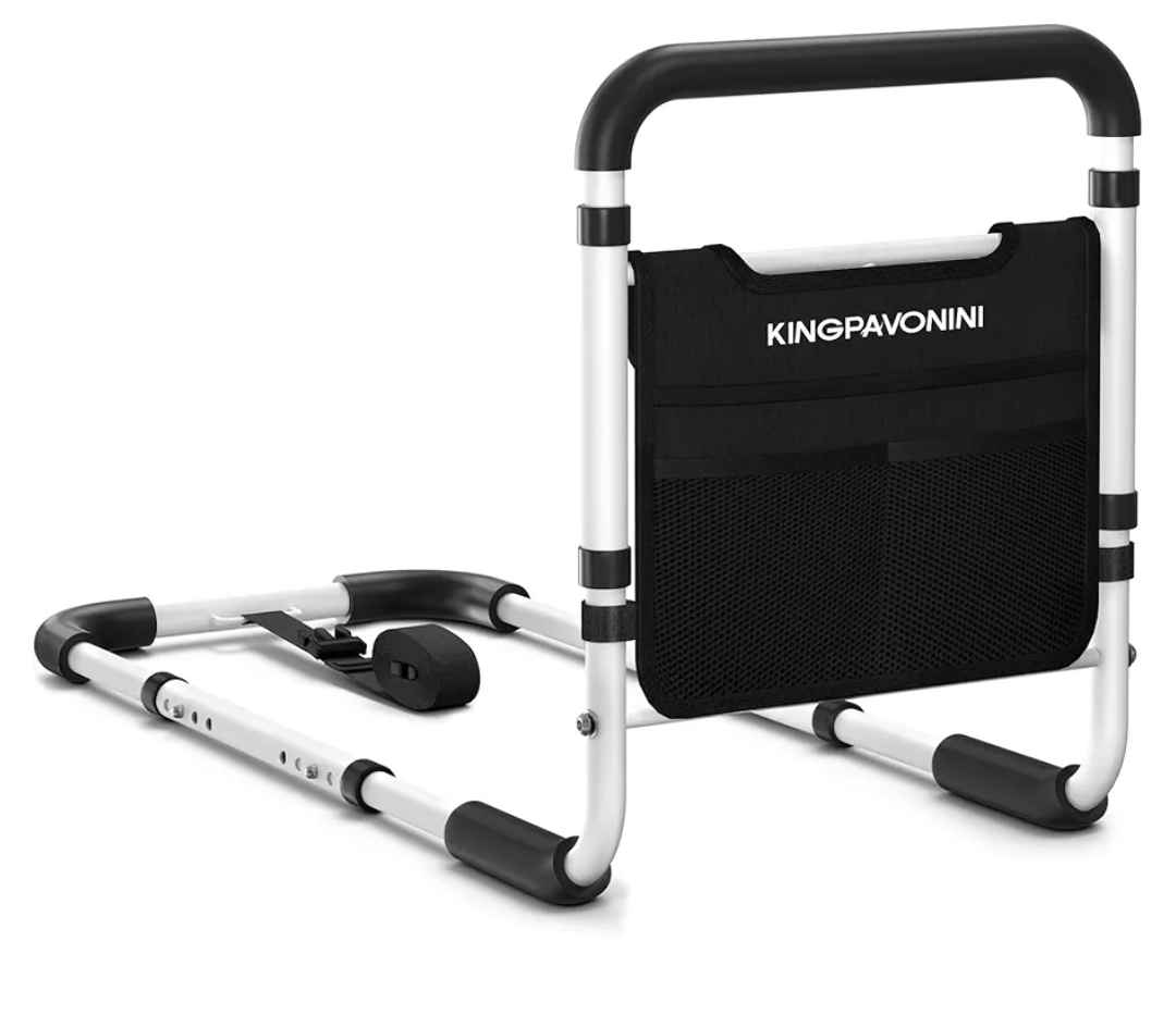 Bed Rails for Elderly Adults Safety - 2026 Upgrade - ASTM Compliant, Adjustable Bed Cane with Non-Slip Ergonomic Handle & Storage Pocket, Bed Railings for Seniors Load 400 LBS, Tool-Free Assembly