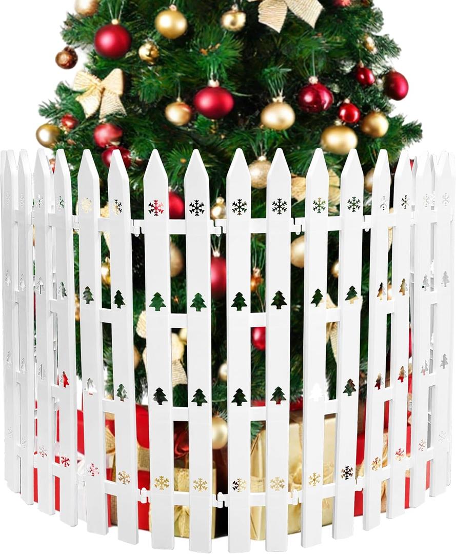 24" Extra Tall Fence for Christmas Tree,24PCS White Picket Fence Baby Gate Barrier with Snowflakes&Tree Patterns Christmas Tree Gate for Pets & Kids(24" H x 5" W Each)