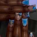 BABALAL Duck Nails Press on - Blue Ombre Fake Nails, with Charm, 3D Handmade, Star, Y2k, 24Pcs Trendy Full Cover Duck Bill Acrylic False Nails
