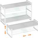 Multi-Functional Metal Shoe Rack,Expandable Adjustable Stackable Kitchen Organizer,Metal Shelf risers for cabinets, Kitchens and Closet, Bathroom(3Packs/White/Large)