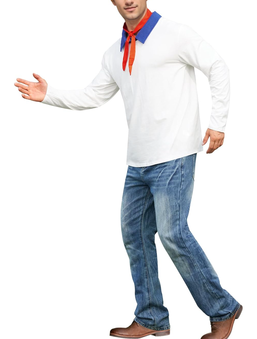 Arvilhill Mens Halloween Costume Shirt Fred Cosplay Classic Long Sleeve Outfit Funny Party XL
