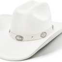 Cowboy Hat for Women and Men with Shapeable Wide Brim - Felt Cattleman Western Hats for Cowboys and Cowgirls (Large-X-Large, Ivory White)