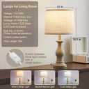 Vintage Table Lamp for Living Room Bedroom, 18.5" Farmhouse Bedside Lamps Nightstand Lamp Set of 2, Table Lamps with Oatmeal Linen Lamp Shades, 2 LED Bulbs Included