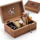 Memory Box, Acacia Wood Floral Engraved Souvenir Box with Hinged Lid, Small Decorative Jewelry Storage Organizer for Thanksgiving, Christmas, Birthday, Anniversary