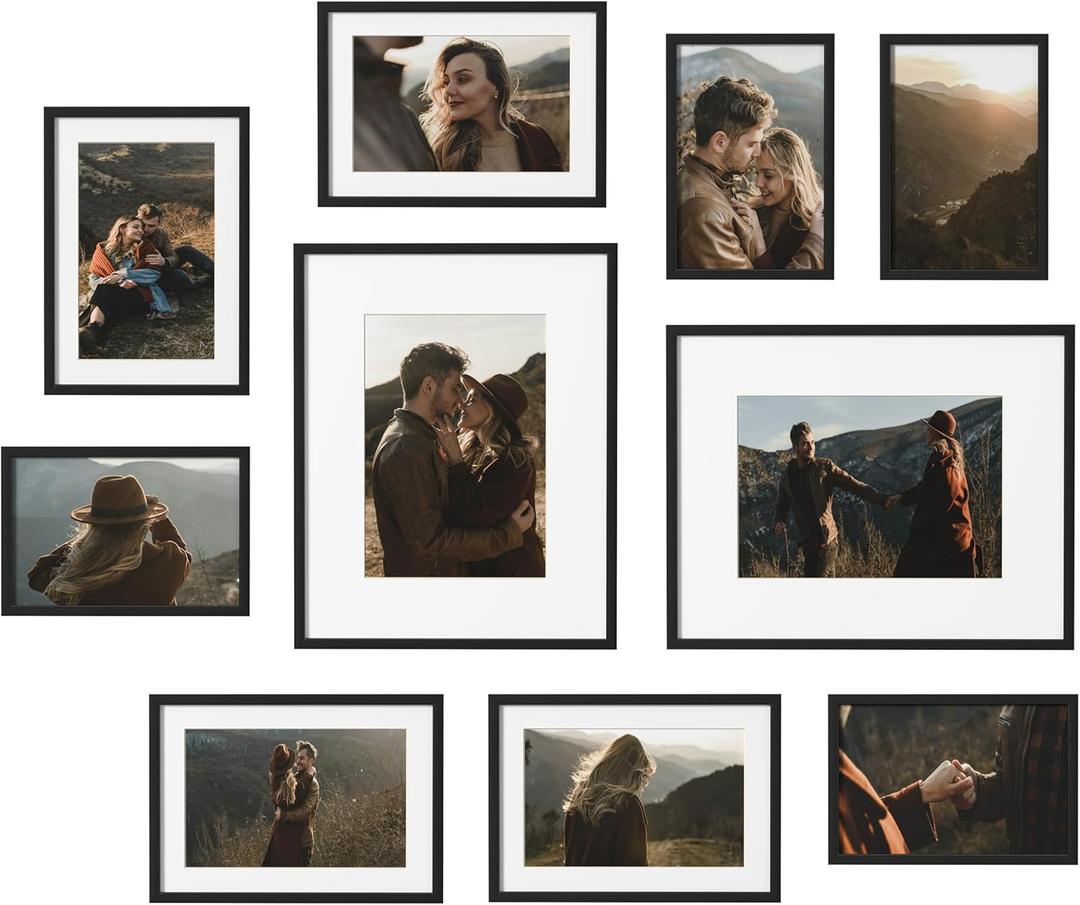 eletecpro Aluminum Gallery Wall Frame Set of 10, Including 2Pcs 8x10, 4Pcs 5x7, 4Pcs 4x6 Photo Frames for Wall or Tabletop Display, Multiple Sizes Picture Frames Collage Wall Decor, Black