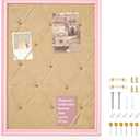 Pink Bulletin Board 21"27" Pink Linen Fabric Decorative Board Hanging Memo Board for Women Office Large Cork Bulletin Board for Home & Office with 20 Pushpins