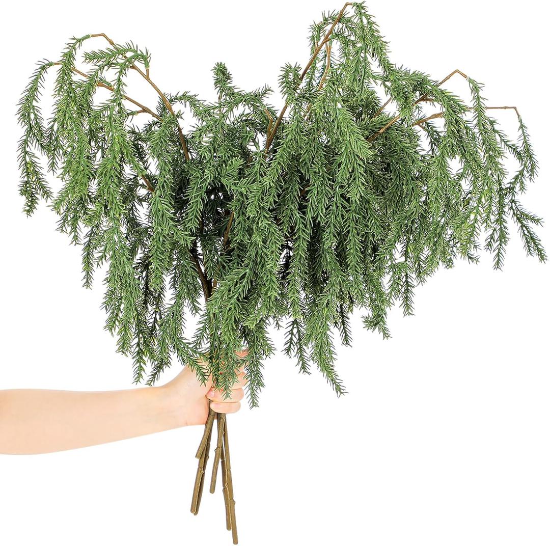Giegxin 6 Pcs 27.6'' Artificial Christmas Norfolk Pine Branches Real Touch Norfolk Pine Picks Filler Faux Cedar Stem Fake Greenery Picks for Christmas Vase DIY Garland Wreath Home Decoration