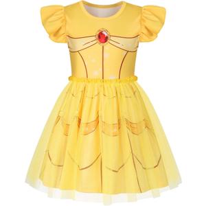 COTRIO Princess Dress Girls Sparkling Tulle Casual Dresses Toddler Ruffle Sleeve A-Line Swing Sundress Twirly Skater Dress