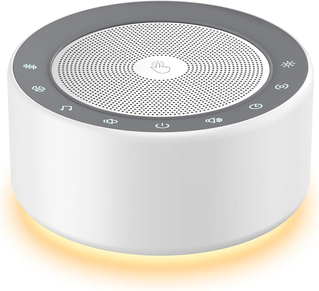 Kipcush White Noise Sound Machine with Nursery Lamp, Mood Lighting, 7 Colour Night Light, 30 Soothing Sounds for Baby/Adult. Timer, Plug in, Memory Function, Touch Control