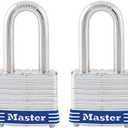 Master Lock 3TLF Laminated Steel Padlock with Key, 2 Pack Keyed-Alike