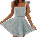 Women's Summer Casual Cute Sleeveless Denim Dress Trendy Stretch Slim Sundresses Distressed Mini Jean Dress (Light Blue), S