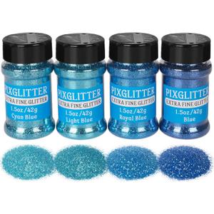 4 Colors Fine Glitter Powder, Craft Glitter Powder Shake Jar for Resin Jewelry Art Crafts Making, Cosmetic Glitter for Nail Body Hair 1.5oz/Bottle (All Blue Set)