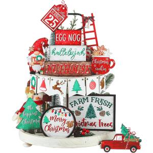 Christmas Tiered Tray Decor Set Christmas Wooden Sign Decor Rustic Farmhouse Gnome Snowflakes Table Sign for Bedroom Desk Office Party Supplies