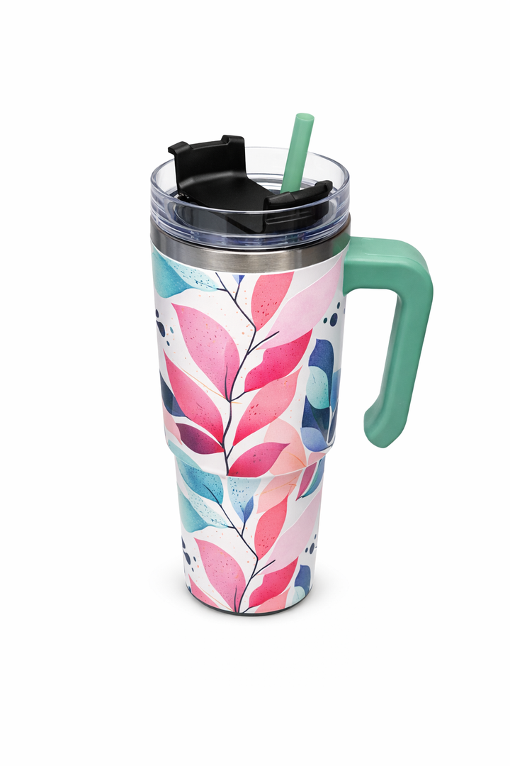 Spring Flowers Art Light Color Vacuum Insulated Tumbler with Lid 40 oz Water Bottle Reusable Coffee Travel Mug Spill Proof Leak Proof for Water, Iced Tea or Coffee 
