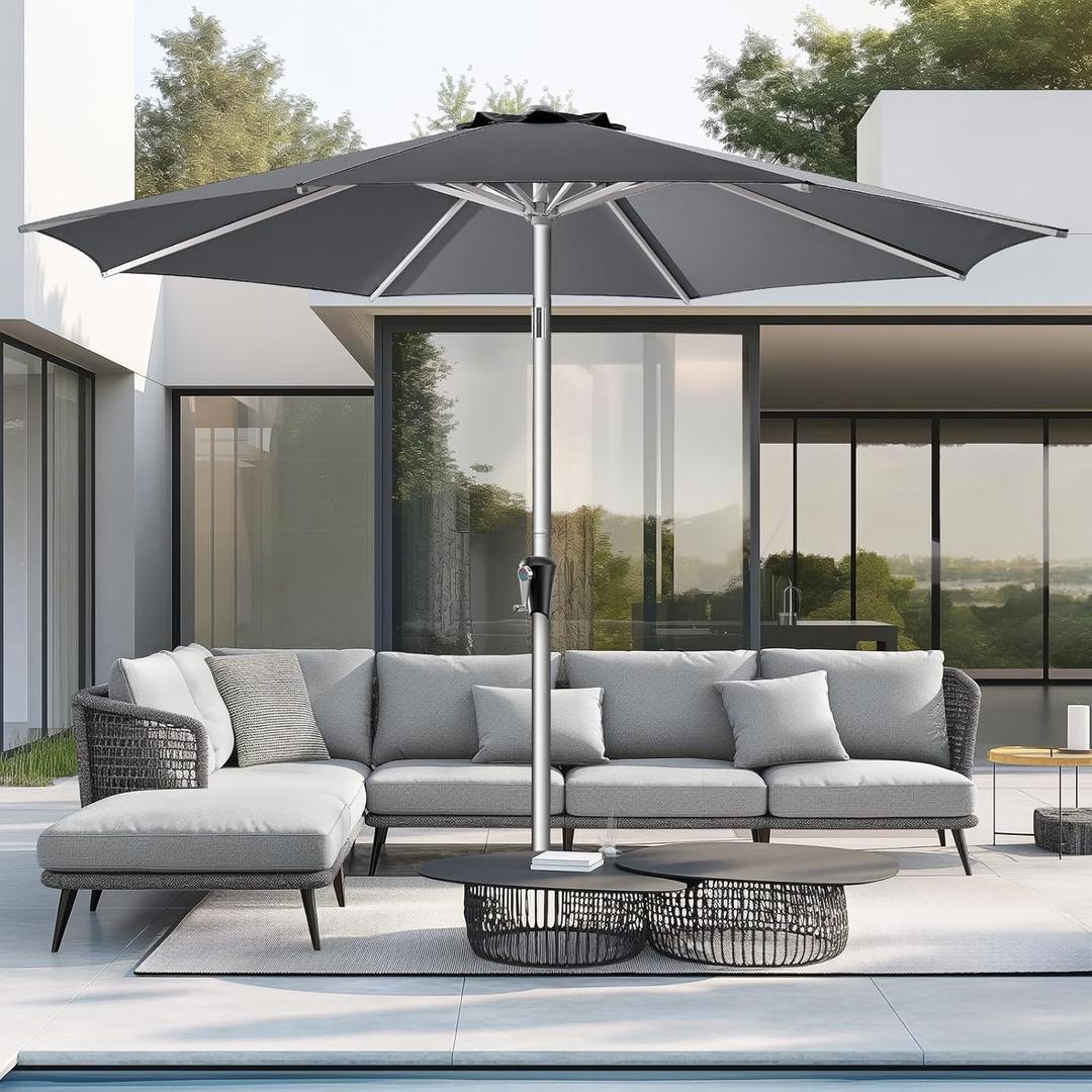 9ft Outdoor Patio Umbrella - Market Table Aluminum Umbrella, 5-Year Fade Resistant - UPF50+ UV Protection with Push Button Tilt, Crank for Pool Deck and Garden (Dark Grey) (Dark gray)