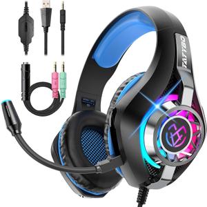 Gaming Headset for PC, Ps5, Switch, Mobile, Gaming Headphones for Nintendo with Noise Canceling Mic, Deep Bass Stereo Sound (Black Blue)