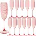 12 Pack Pink Plastic Champagne Flutes Mimosa Unbreakable Champagne Glasses Wedding Toasting Glasses 5.5 OZ Reusable Diamond Glasses Wine Cups Vintage Drinking Glasses for Wedding,Christmas,Party