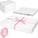 5 Set Full Sheet Cake Box 26 x 18 x 4 Inch with Cake Boards and Pink Satin Ribbon Large Rectangle Bakery White Bakery Boxes for Packaging Cupcakes Muffins Pie, 26 x 18.5 x 4 inches