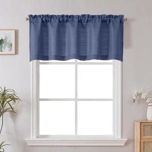 Chyhomenyc Blue Short Curtain Valance for Windows, Faux Linen Textured Half Window Curtains, Burlap Solid Small Curtain for Bathroom Laundry Basement Valance, 60Wx22L Inch, 1 Piece