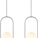 Modern Globe Pendant Light Brushed Nickel Chandelier 1-Light Mid Century Ceiling Hanging Lighting Fixture White Globe Glass Shades for Kitchen Island Dining Room Bedroom (2 Pack)