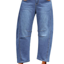 GRAPENT Barrel Jeans for Women Trendy High Waisted Wide Leg Baggy Cropped Relax Fit Stretch Denim Trouser Ankle Pants, M