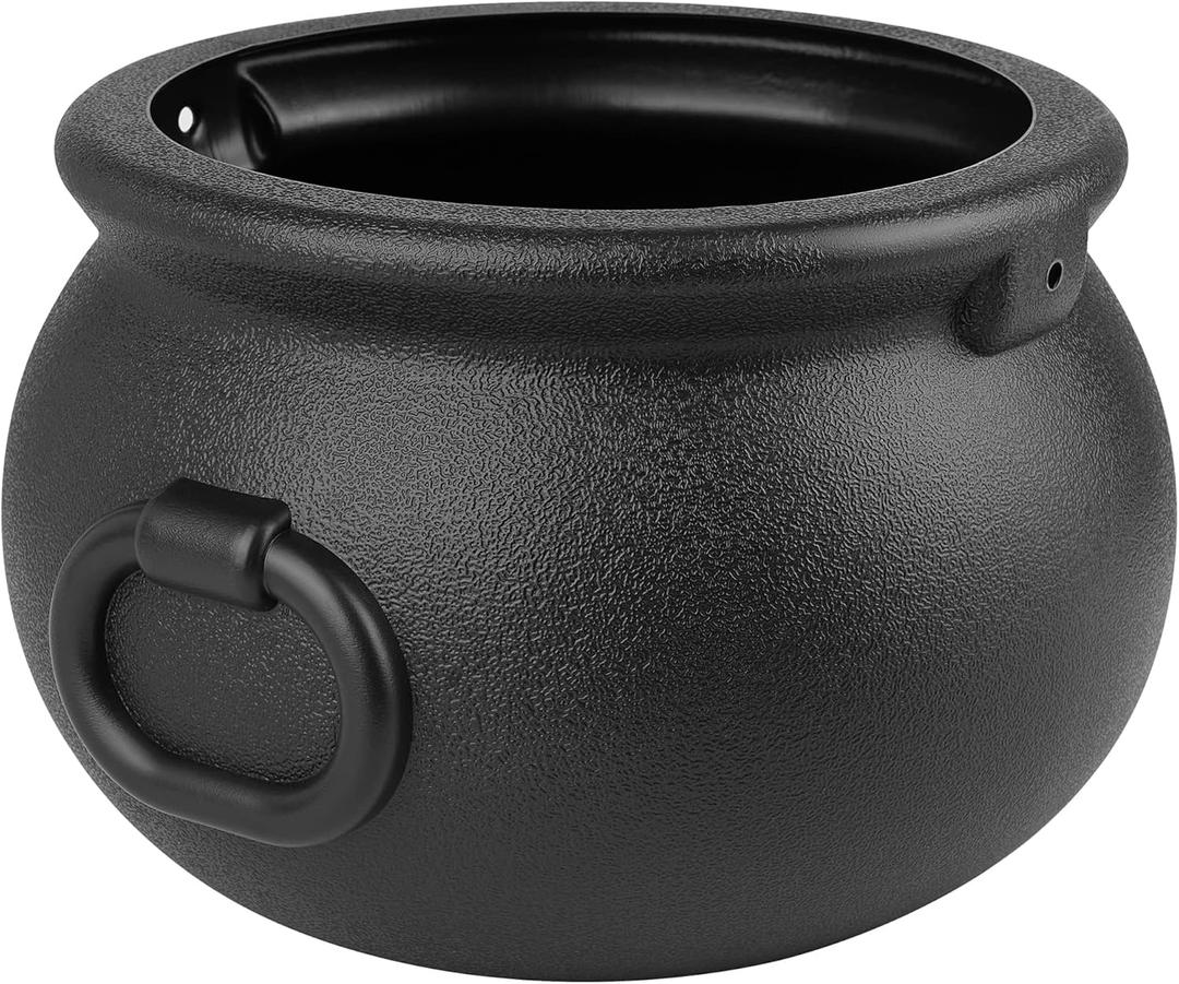 11" and 7.4 Package Large Easter Day, St. Patrick's Day, Halloween Black Plastic Witch Cauldron Kettle, Candy Holder, Party Favor Decoration