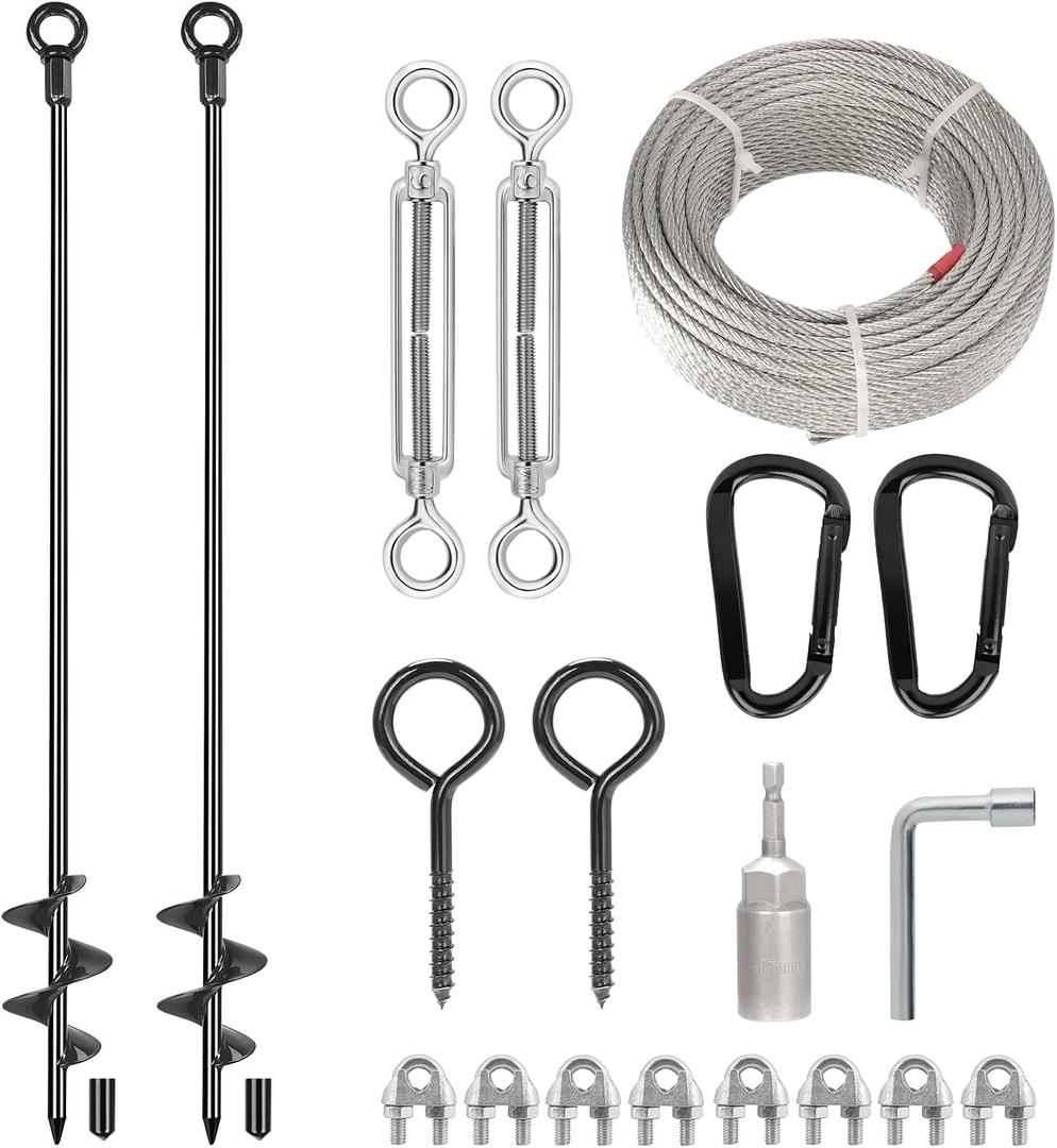 2 Pcs 30" Ground Anchors Heavy Duty Shed Anchor Kit with 3/16 Galvanized Cable & Turnbuckles, Triple-Turn Helix Earth Anchors for Carport Canopy Gazebo Trampoline Swingset Mobile Home