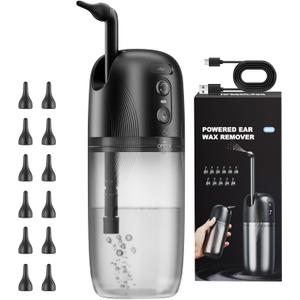 Electric Ear Wax Removal, Ear Cleaning Kit, Water Powered Ear Cleaner with 3 Pressure Modes 12 Replacement Tips, Ear Irrigation Flushing System, Safe and Effective Ear Wax Removal Tool (Black)