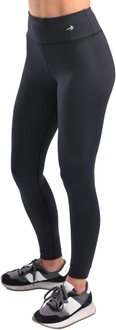 CompressionZ Women's Compression Leggings High Waisted Performance Tummy Control Gym, Pilates, Travel, Yoga, Workout Pants (Large, Black)