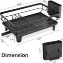 TOOLF Dish Drying Rack, Small Dish Racks for Kitchen Counter, Stainless Steel Sink Organization and Storage Essentials with Cutlery Holder, Dish Drainer, Home and Appartment Decor, Black