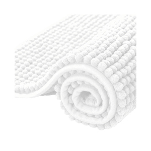 SUBRTEX Bathroom Rugs Chenille Bath Rug Soft Short Plush Bath Mat Soft Shower Mat Water Absorbent Shower Mat Quick Dry Machine Washable(White,16" x 24")