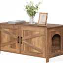 Homhedy 39.4" L Cat Litter Box Enclosure, Pet House with Barn Door,Wooden Cat Washroom Furniture,Fit Most of Litter Box, Rustic Walnut
