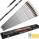 SUNYA 12-Pack 30 Inch Carbon Arrows Spine 500 or 400 for 40-60 LBS BowsSwitch to Recurve/Compound Modes, Anti-Loose O-Ring & TPU Vanes for Hunting/Target Practice