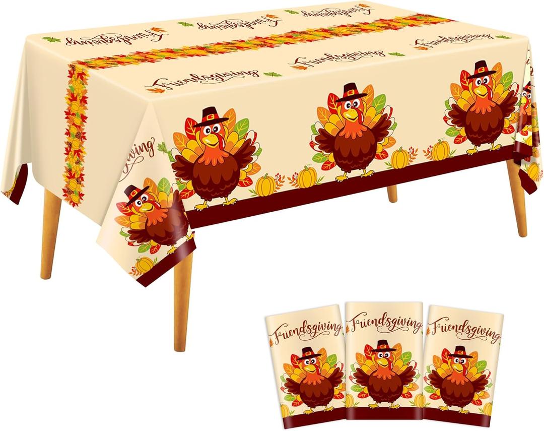 3 Pack Plastic Thanksgiving Tablecloth Disposable,Rectangle Turkey Tablecloth,Vinyl Large Friendsgiving Table Cover for Fall Autumn Thanksgiving Party Decorations Supplies 54x108